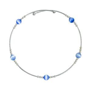 Blue Cat’s Eye Memory Wire Bracelet | Vintage Sterling Silver | 7.5” Adjustable
